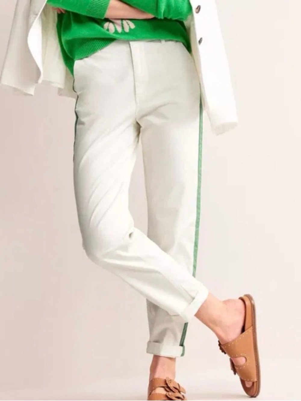 Boden Barnsbury Crop Tuxedo Chinos Pants Ivory Green Size 10 Petite